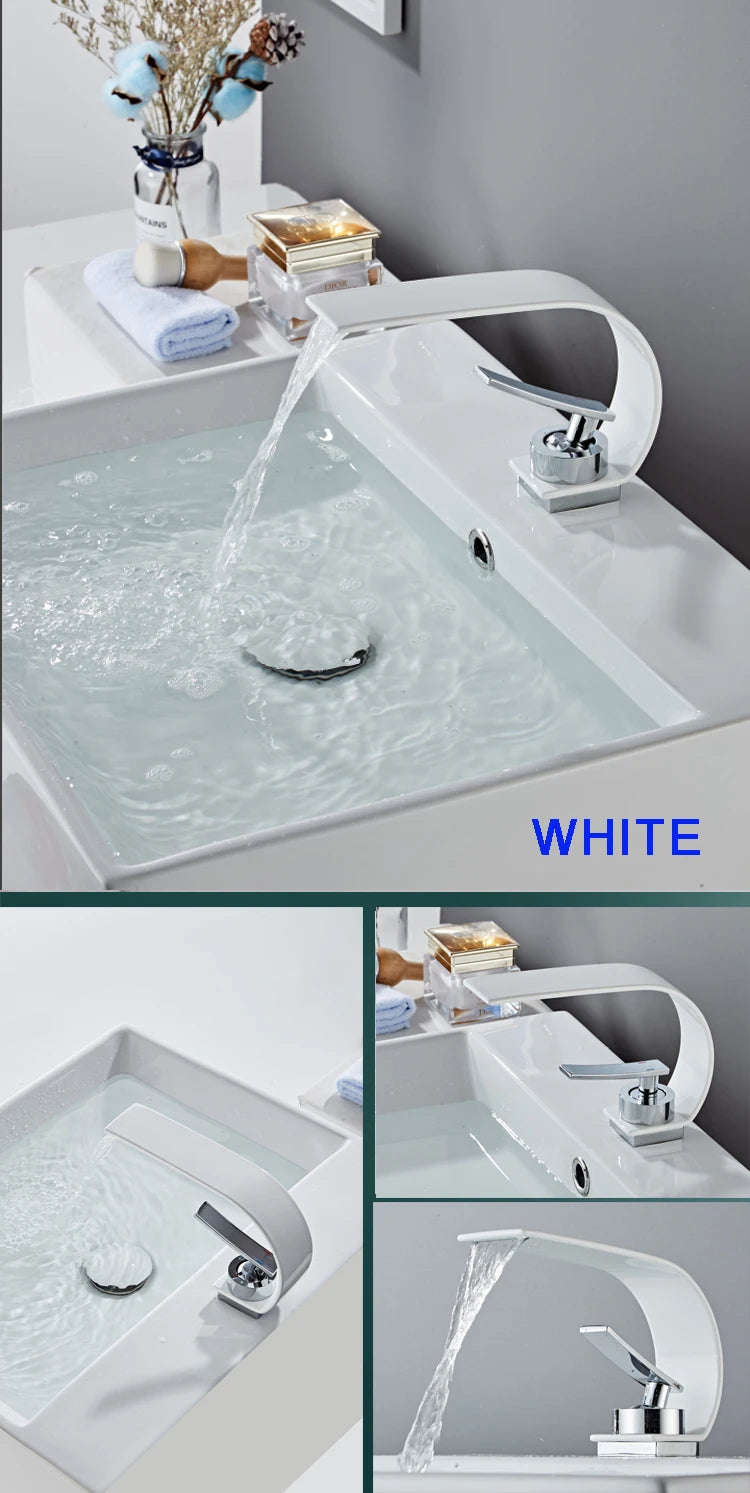 Modern Waterfall Bathroom Basin Faucet – Hot & Cold Mixer Tap, Deck Mounted