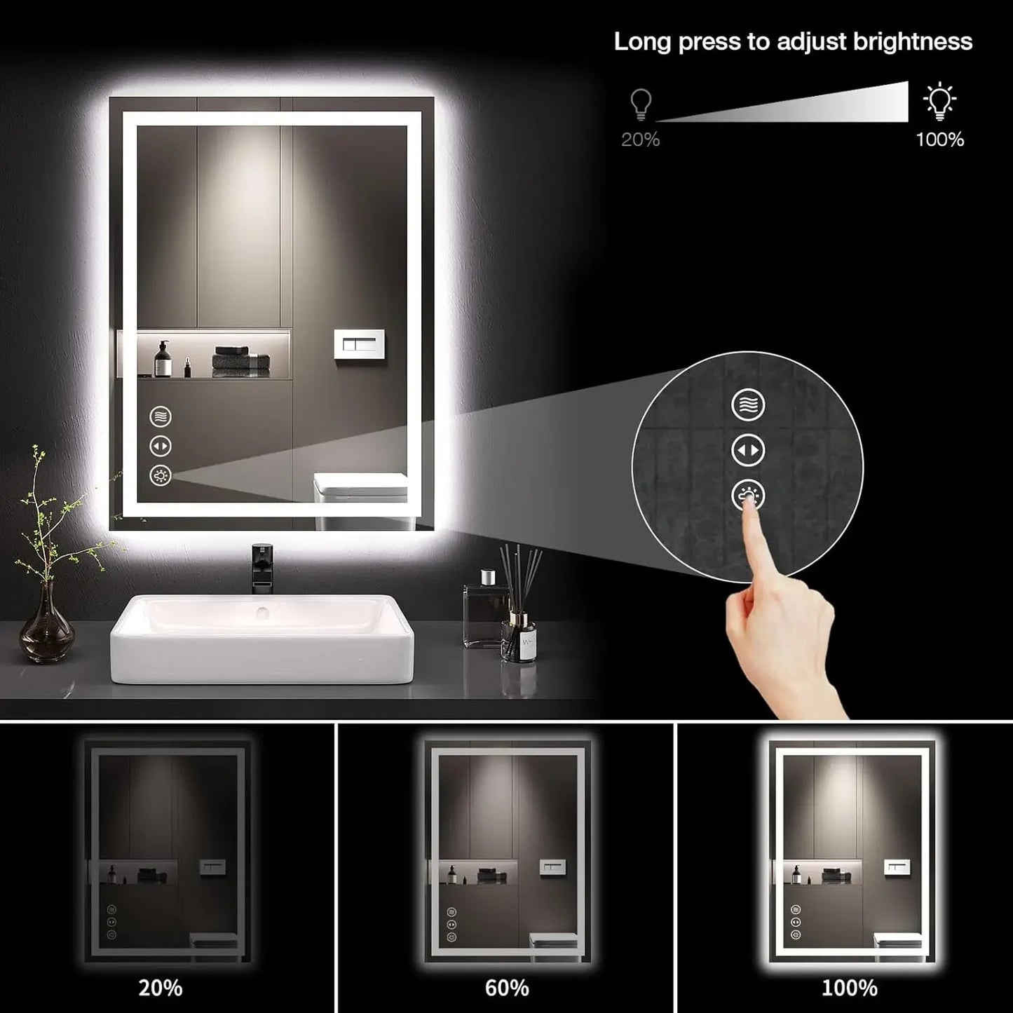 [Flash Sale!Free Shipping!][Best Seller!]24X32 LED Bathroom Mirror with Lights, Anti-Fog, Dimmable, Backlit + Front Lit, Lighted