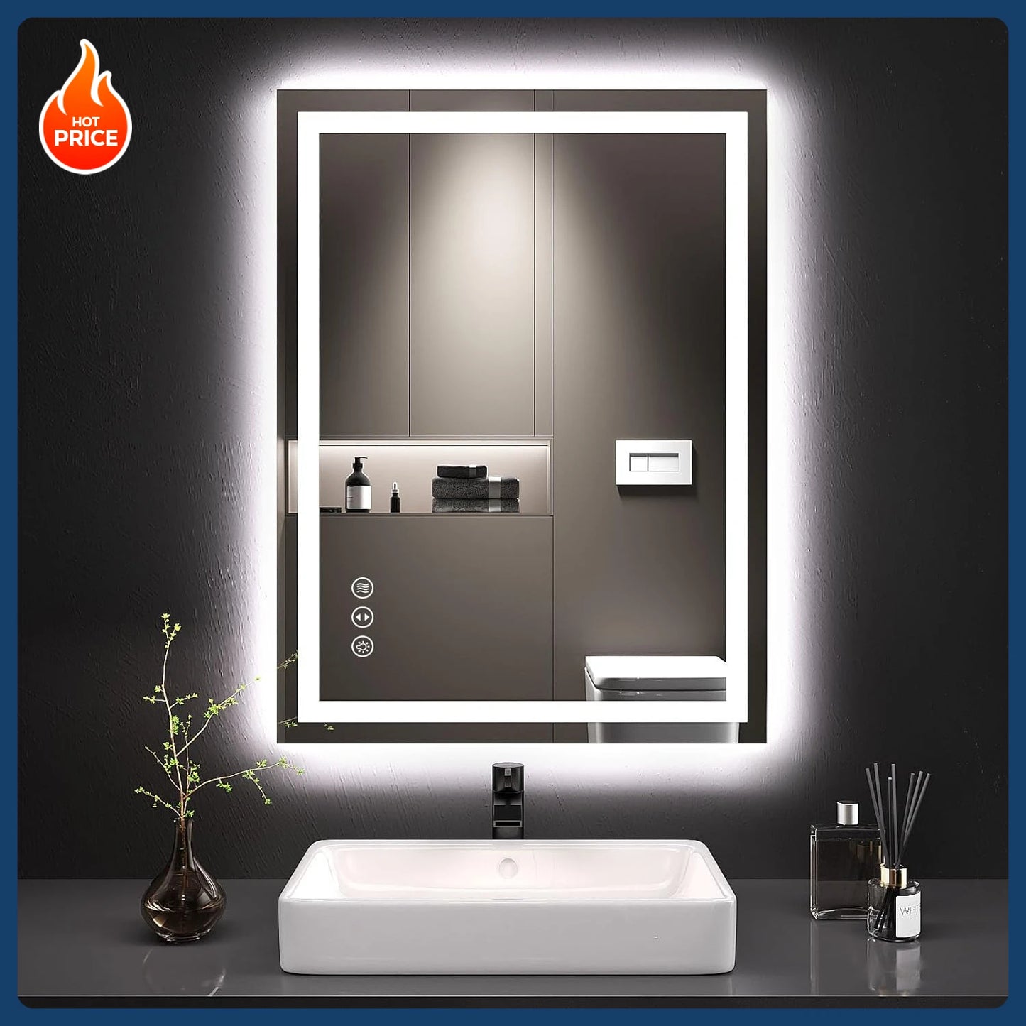 [Flash Sale!Free Shipping!][Best Seller!]24X32 LED Bathroom Mirror with Lights, Anti-Fog, Dimmable, Backlit + Front Lit, Lighted
