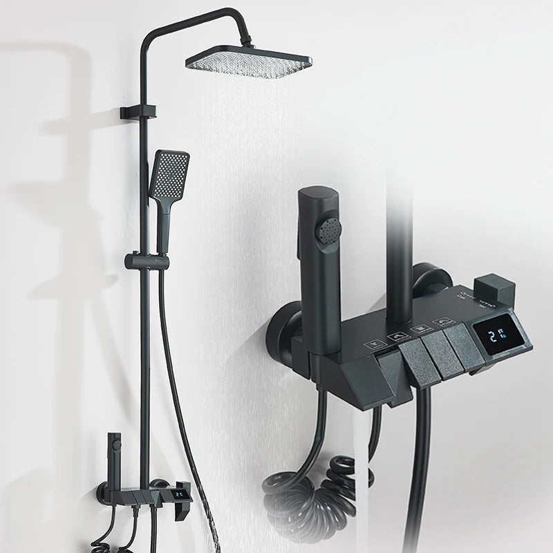 Rozin Black Digital Shower Faucet Set | Smart Rainfall System