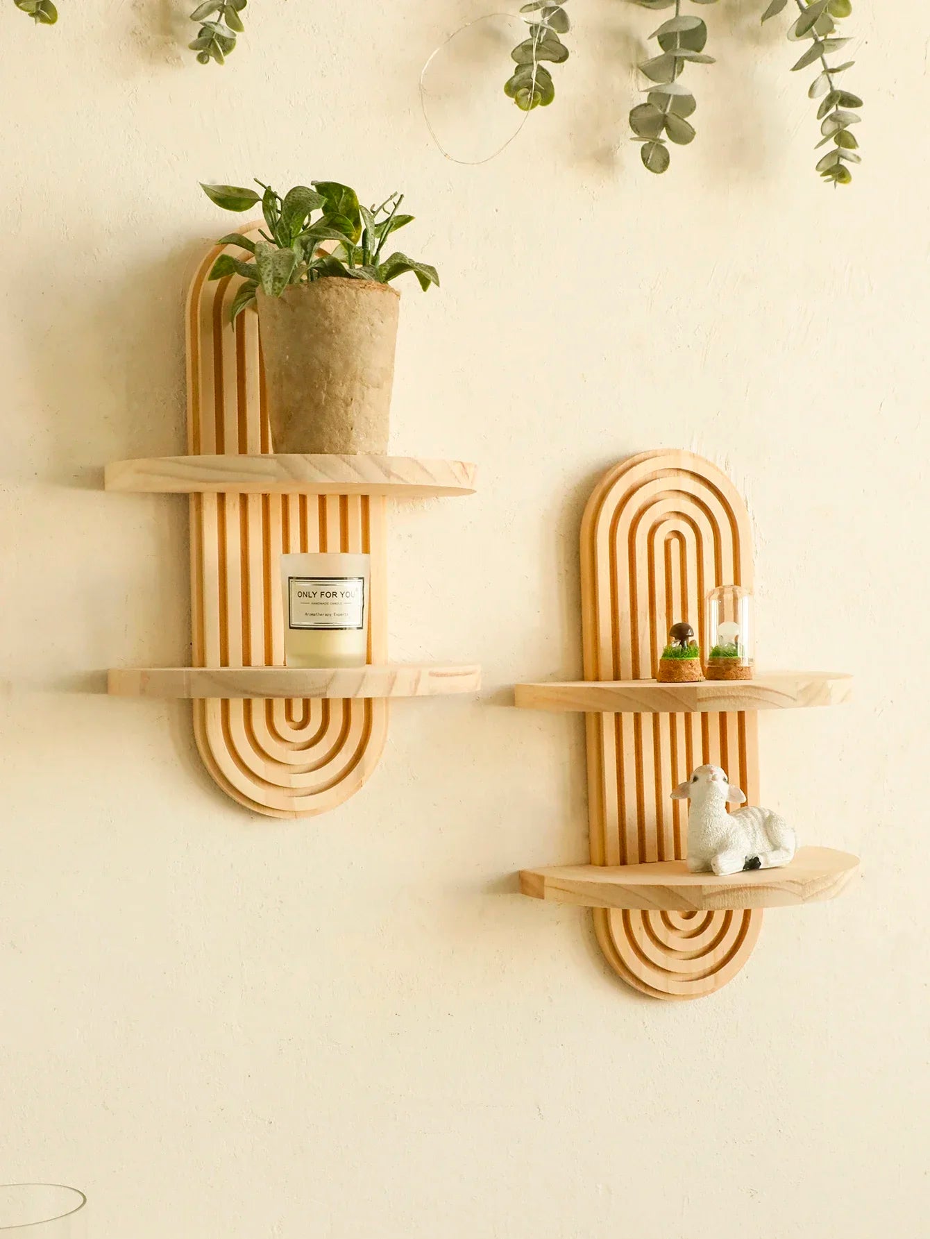 Wooden Wall Mounted Storage Rack – Boho Style Display Shelves for Modern Home Decor