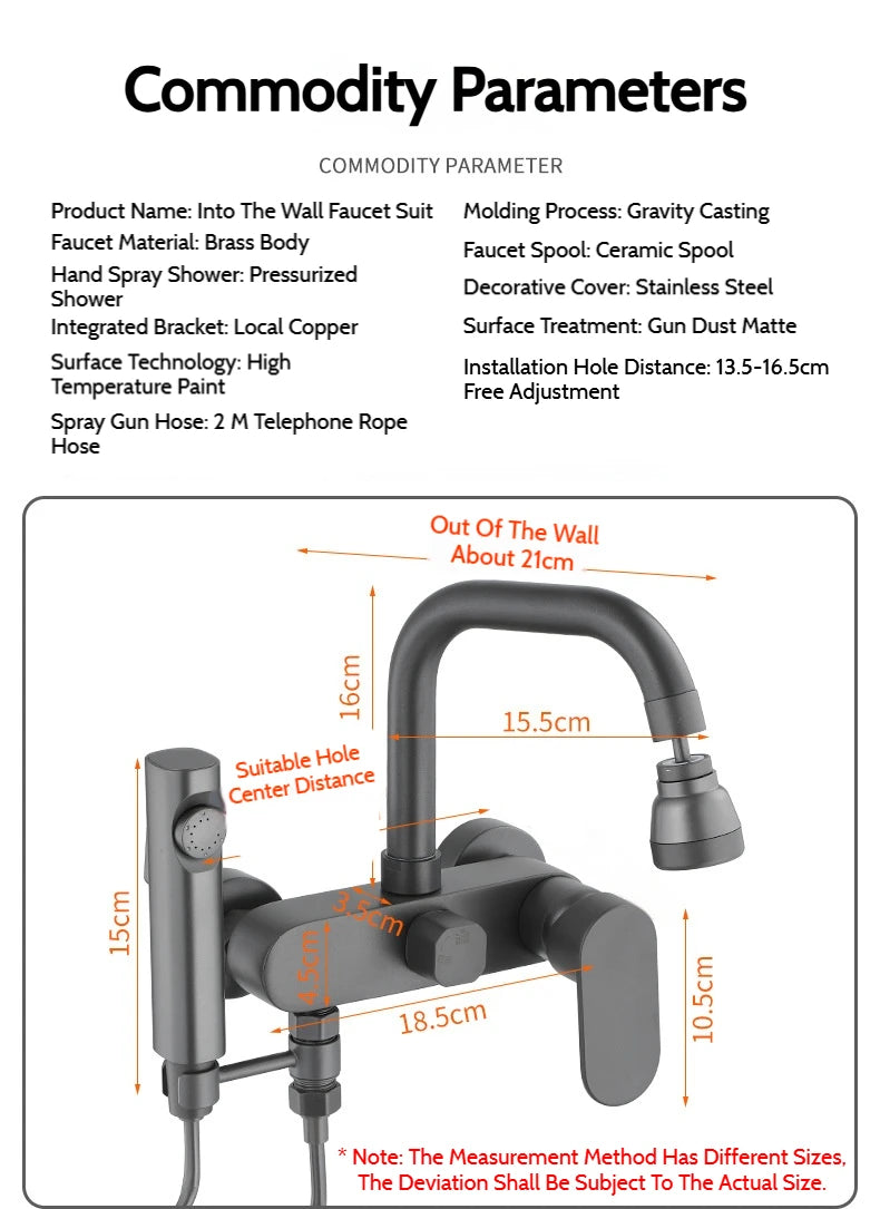 Wall-Mounted Brass Bathtub Faucet with Long Spout and Spray Gun – Hot & Cold Mixer Tap