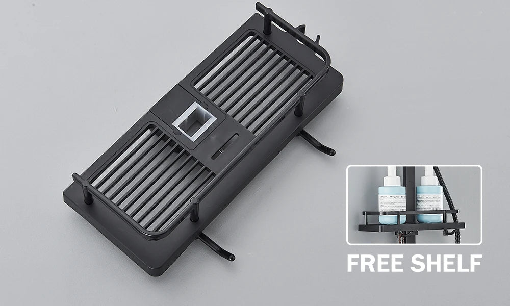 Black Digital Display Thermostatic Shower Faucet – 4-Way Rainfall Mixer Tap with Shelf & Bidet Faucets