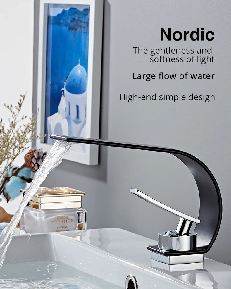 Modern Waterfall Bathroom Basin Faucet – Hot & Cold Mixer Tap, Deck Mounted