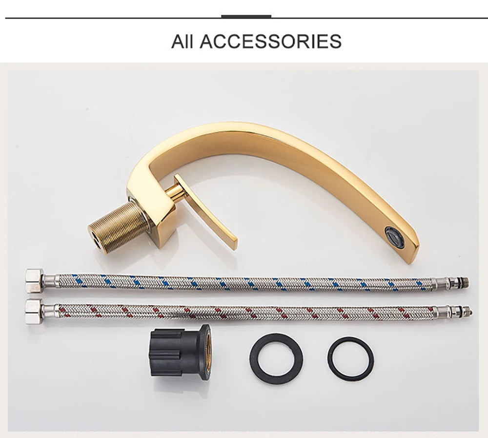 Polished Golden Bathroom Faucet Single Handle Hot Cold Mixier Tap Vanity Sink Faucet Deck Mount Crane