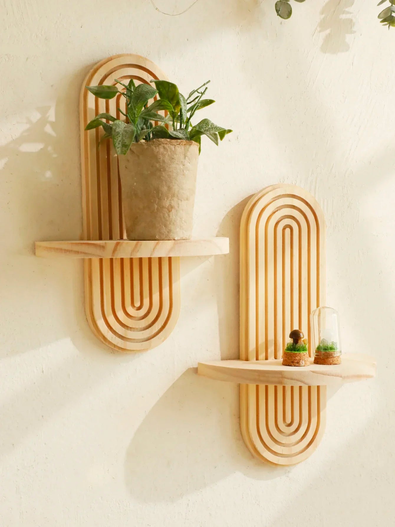 Wooden Wall Mounted Storage Rack – Boho Style Display Shelves for Modern Home Decor