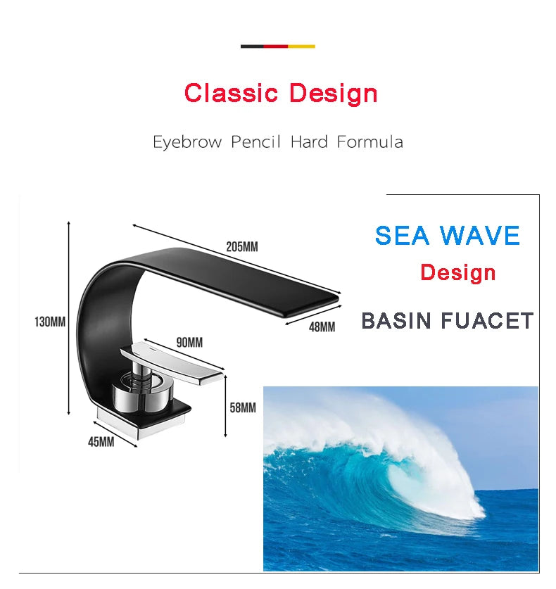 Modern Waterfall Bathroom Basin Faucet – Hot & Cold Mixer Tap, Deck Mounted