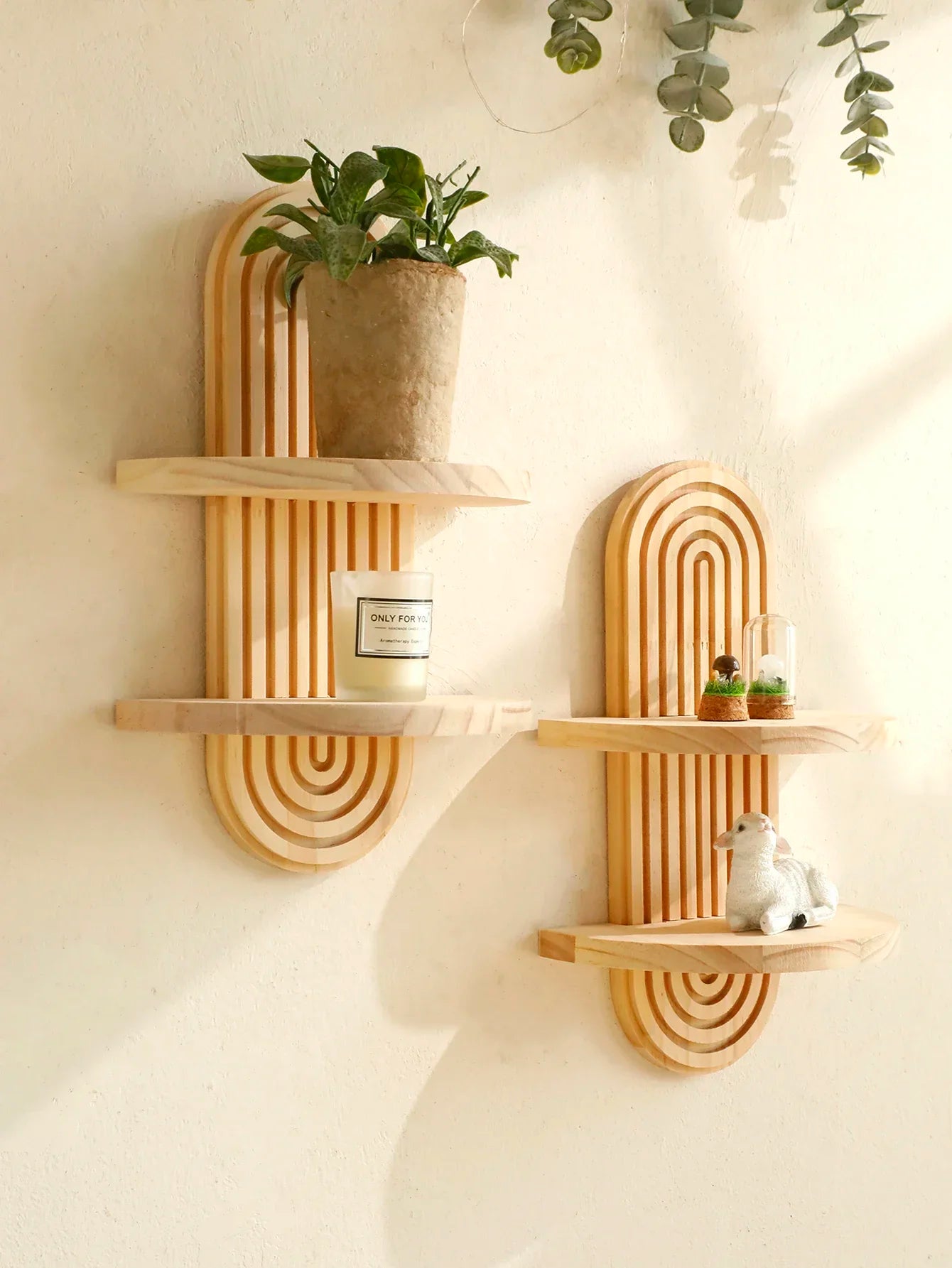 Wooden Wall Mounted Storage Rack – Boho Style Display Shelves for Modern Home Decor