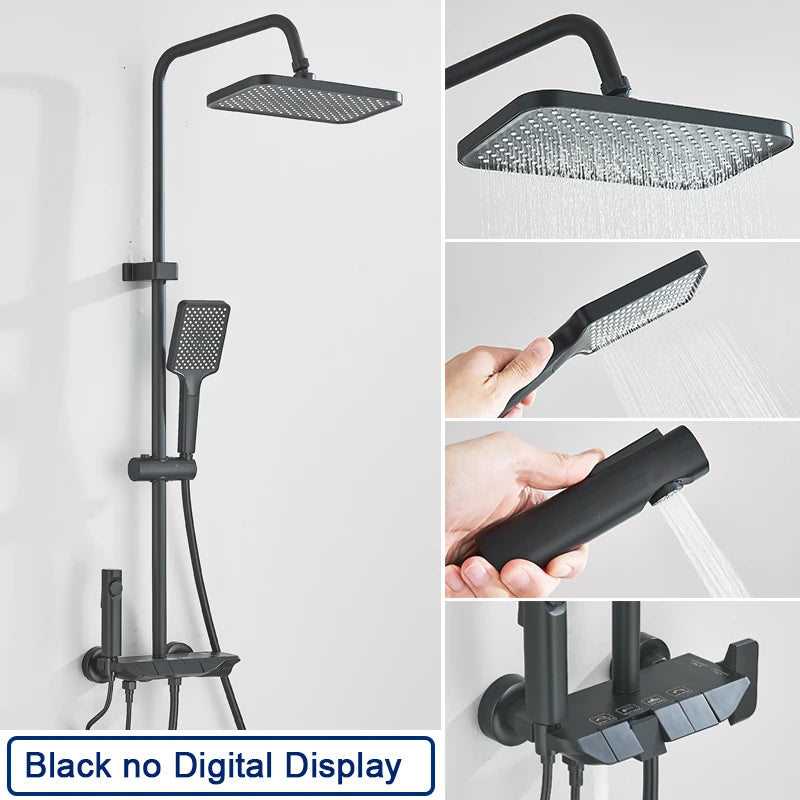 Rozin Black Digital Shower Faucet Set | Smart Rainfall System