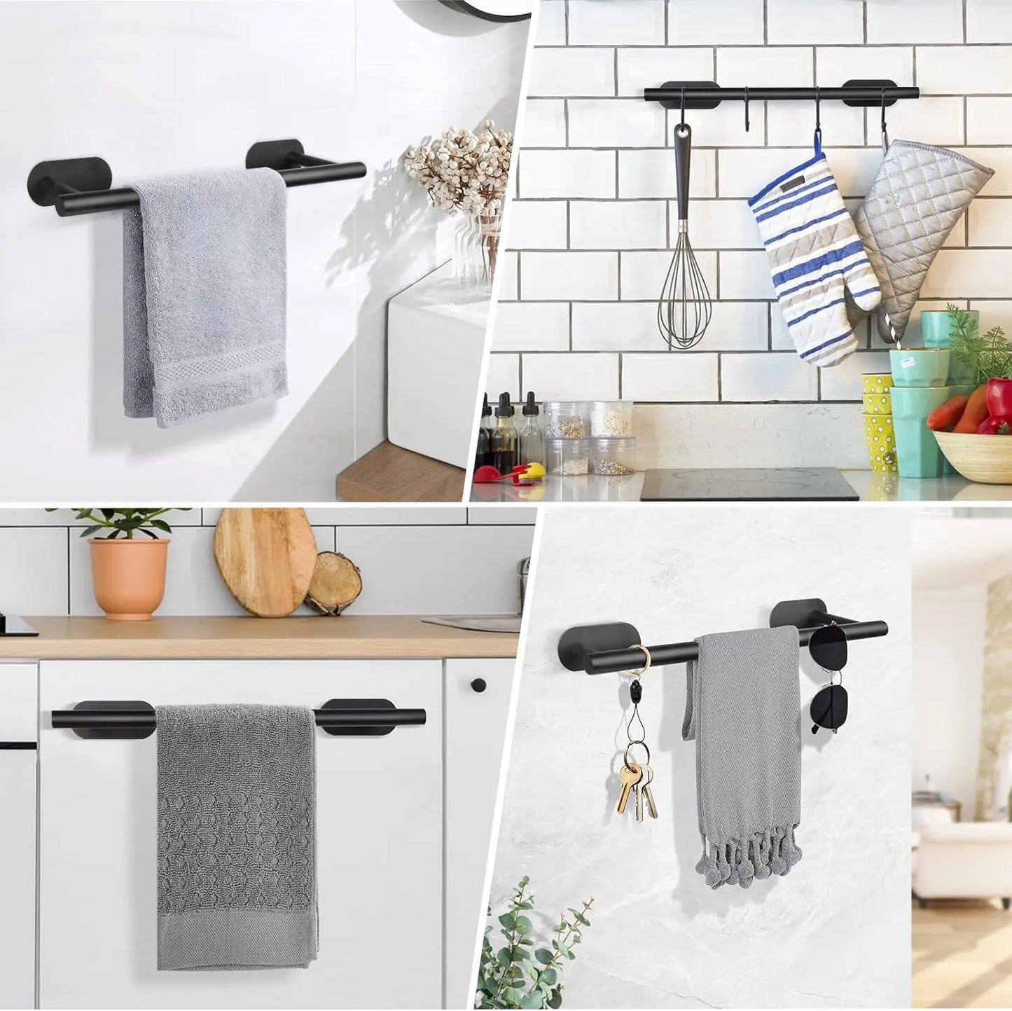 40 cm Stainless Steel Towel Holder – No-Drill Self-Adhesive Wall-Mounted Rail for Bathroom & Kitchen