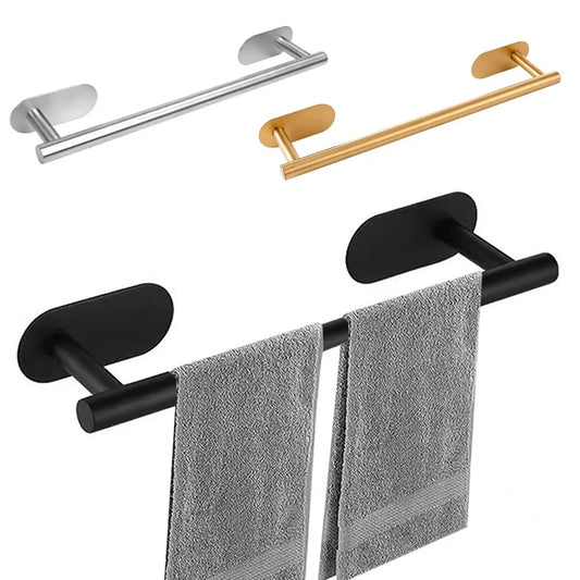 40 cm Stainless Steel Towel Holder – No-Drill Self-Adhesive Wall-Mounted Rail for Bathroom & Kitchen