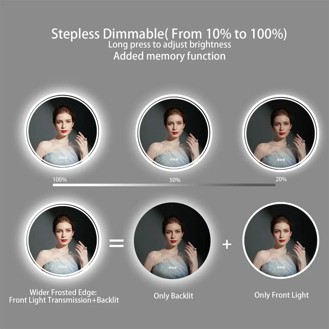 LUVODI 24" Round LED Bathroom Mirror – Smart Touch Dimmable Anti-Fog Wall-Mounted Vanity Mirror