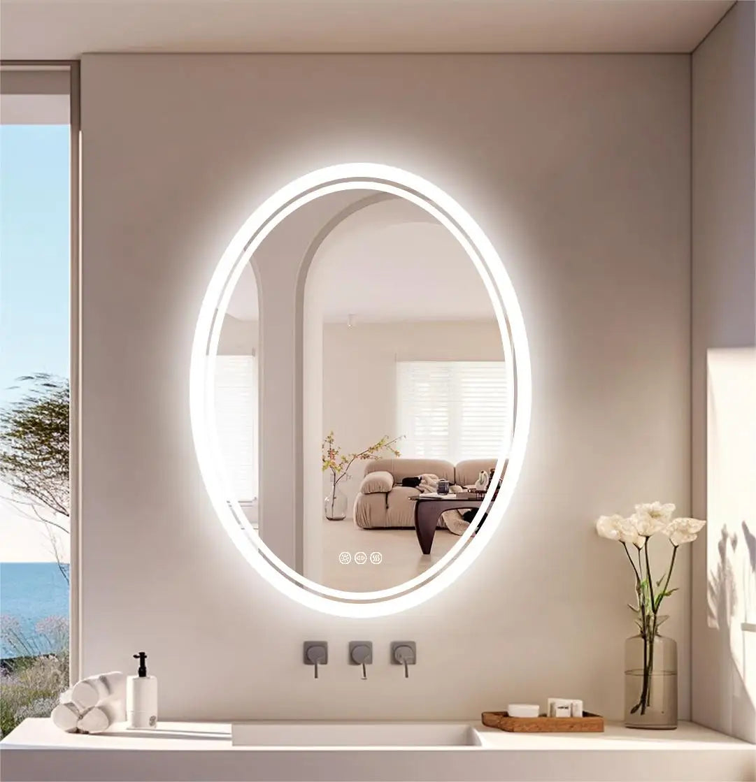 28" / 32" Oval LED Bathroom Mirror – Dimmable Backlit Anti-Fog Lighted Vanity Mirror with Touch Sensor