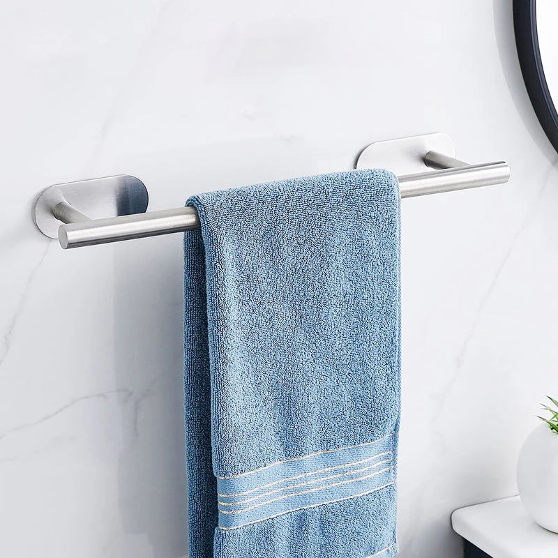 40 cm Stainless Steel Towel Rack – No-Drill Self-Adhesive Wall-Mounted Shelf for Bathroom & Home