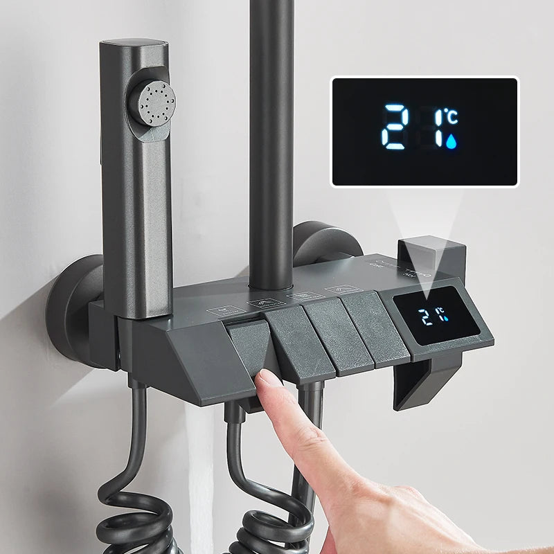 Rozin Black Digital Shower Faucet Set | Smart Rainfall System