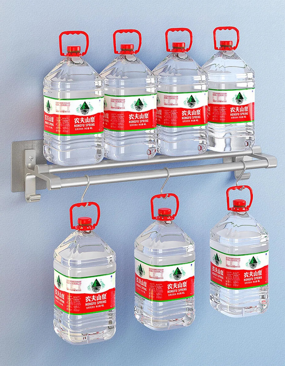 Double-Layer No-Drill Towel Rack – Self-Adhesive Aluminum Holder with Two Bars & Hooks