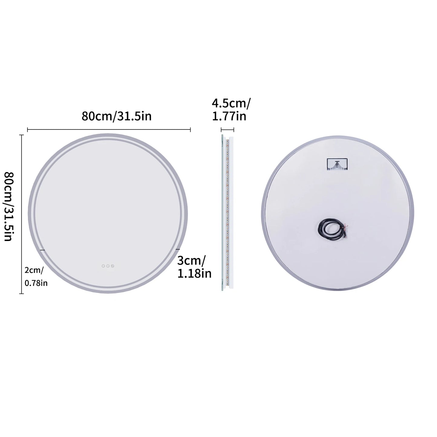 LUVODI 24" Round LED Bathroom Mirror – Smart Touch Dimmable Anti-Fog Wall-Mounted Vanity Mirror