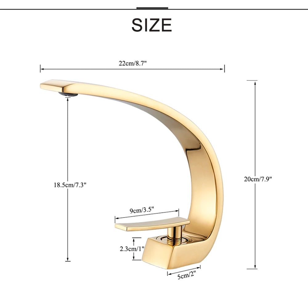 Polished Golden Bathroom Faucet Single Handle Hot Cold Mixier Tap Vanity Sink Faucet Deck Mount Crane