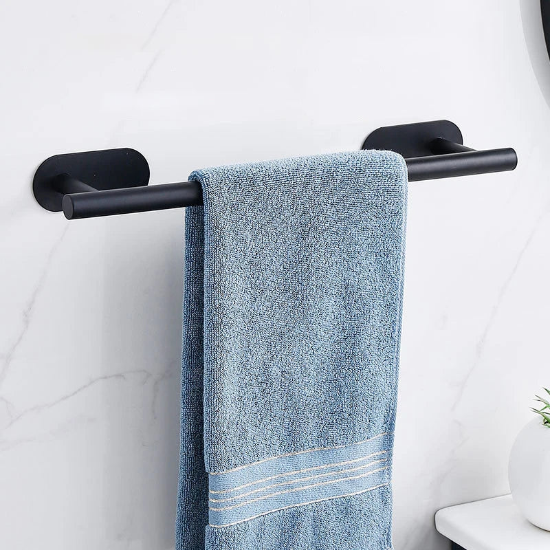 40 cm Stainless Steel Towel Holder – No-Drill Self-Adhesive Wall-Mounted Rail for Bathroom & Kitchen