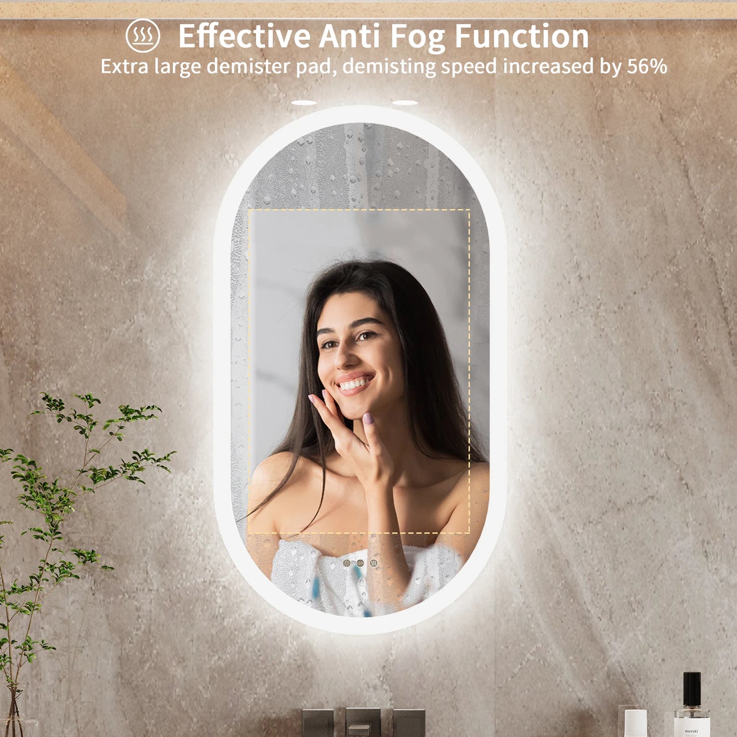 Wisfor Oval LED Bathroom Mirror – Wall-Mounted Anti-Fog Vanity Mirror with Backlit Lighting (3 Colors)