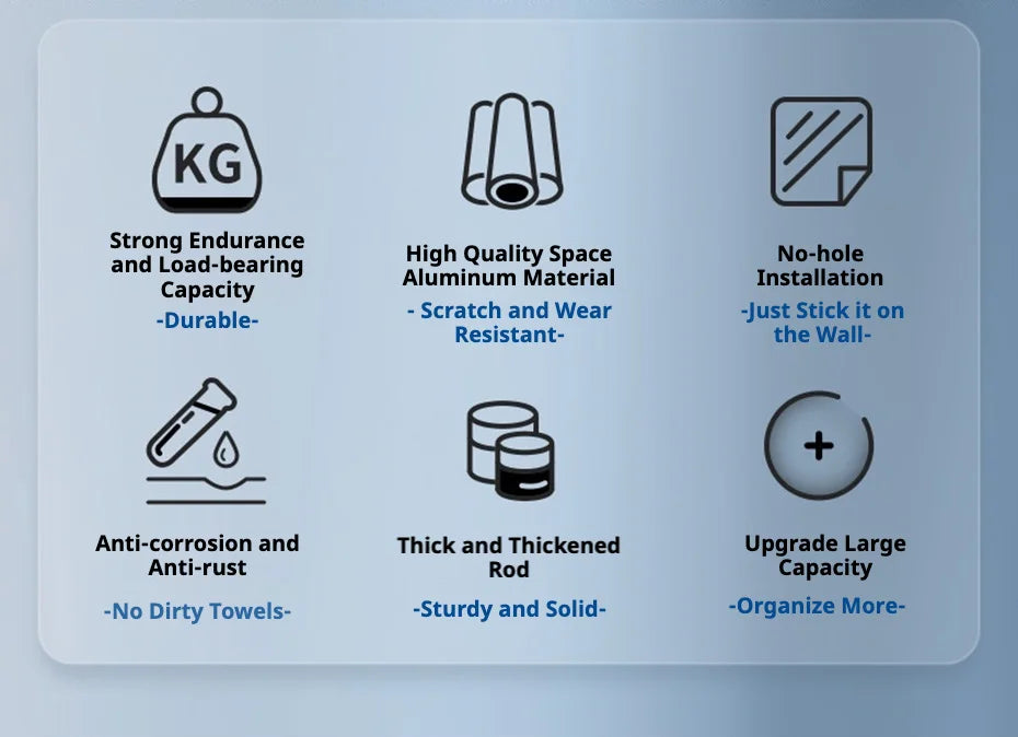 Double-Layer No-Drill Towel Rack – Self-Adhesive Aluminum Holder with Two Bars & Hooks