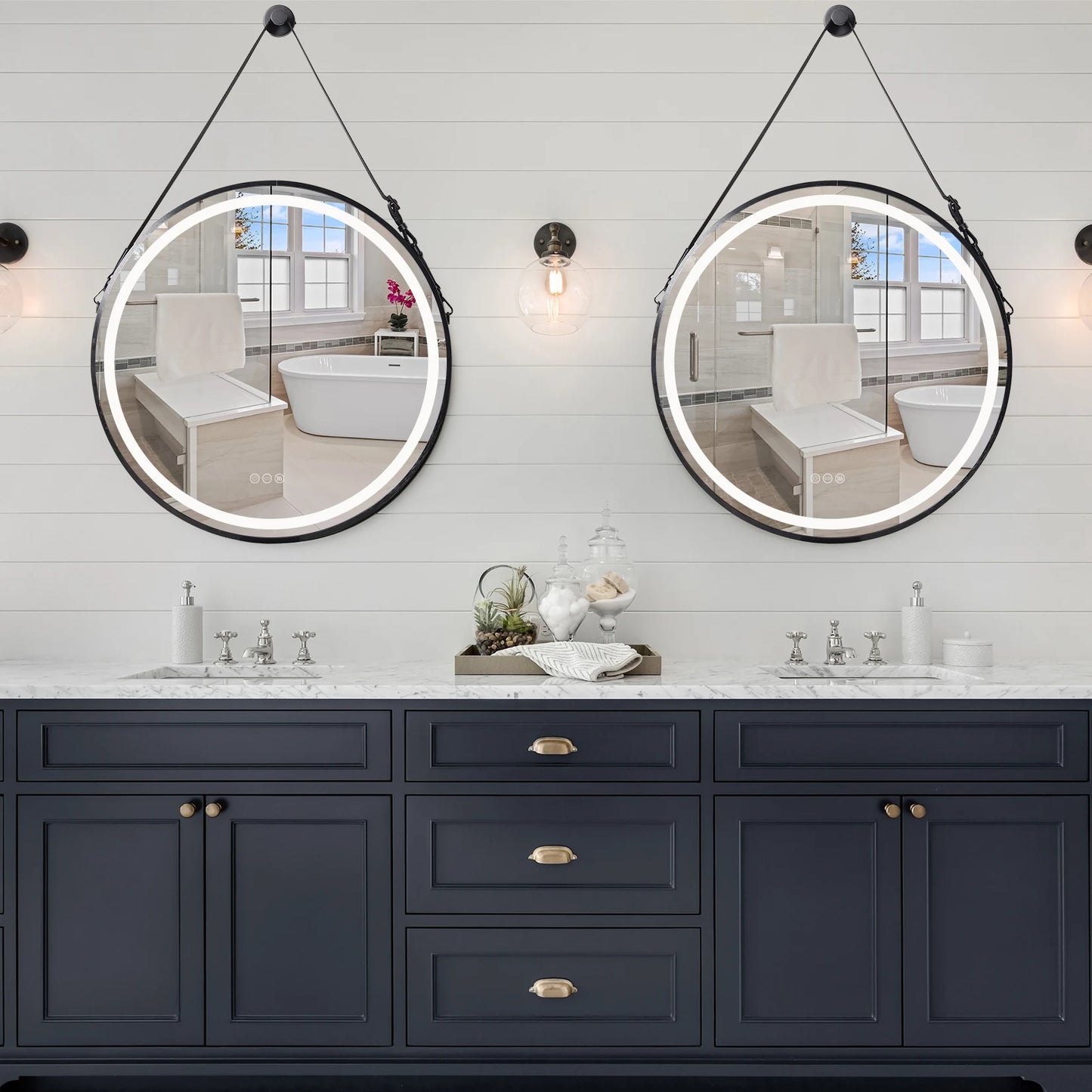 Wisfor Round LED Bathroom Mirror – Dimmable Anti-Fog Vanity Mirror with Touch Control & Hanging Rope