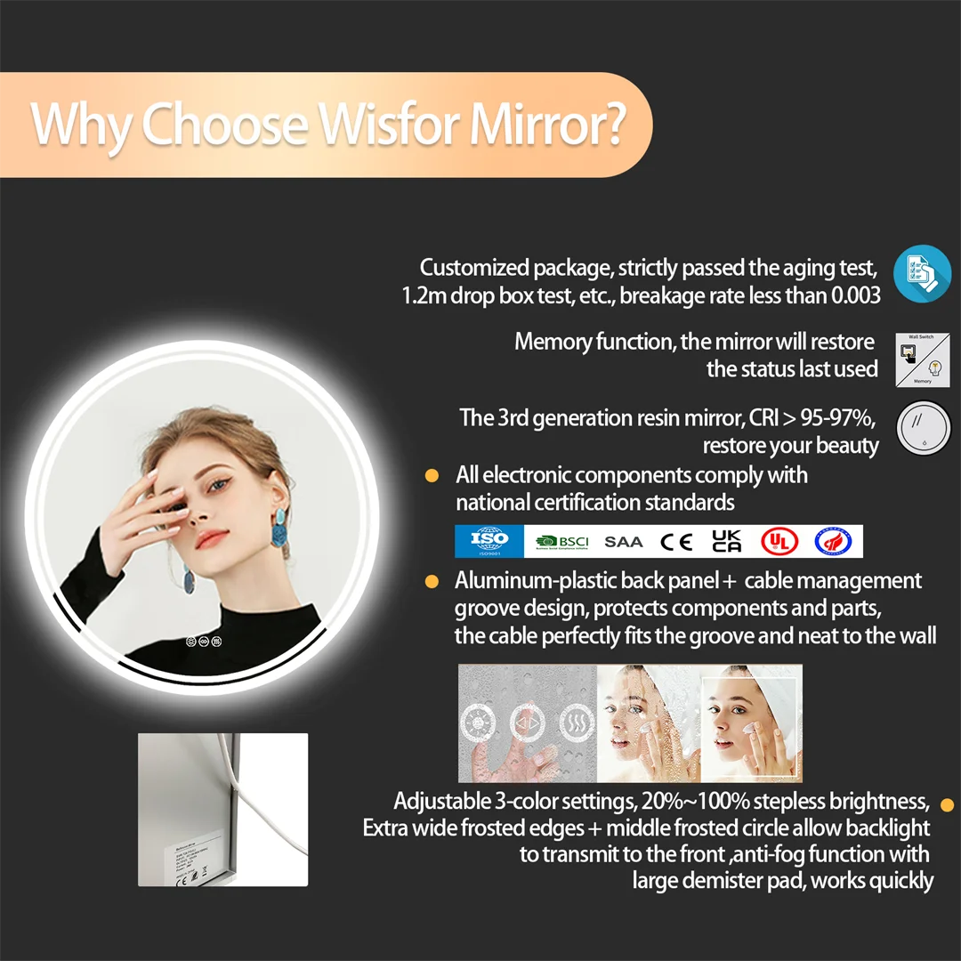 LUVODI 24" Round LED Bathroom Mirror – Smart Touch Dimmable Anti-Fog Wall-Mounted Vanity Mirror