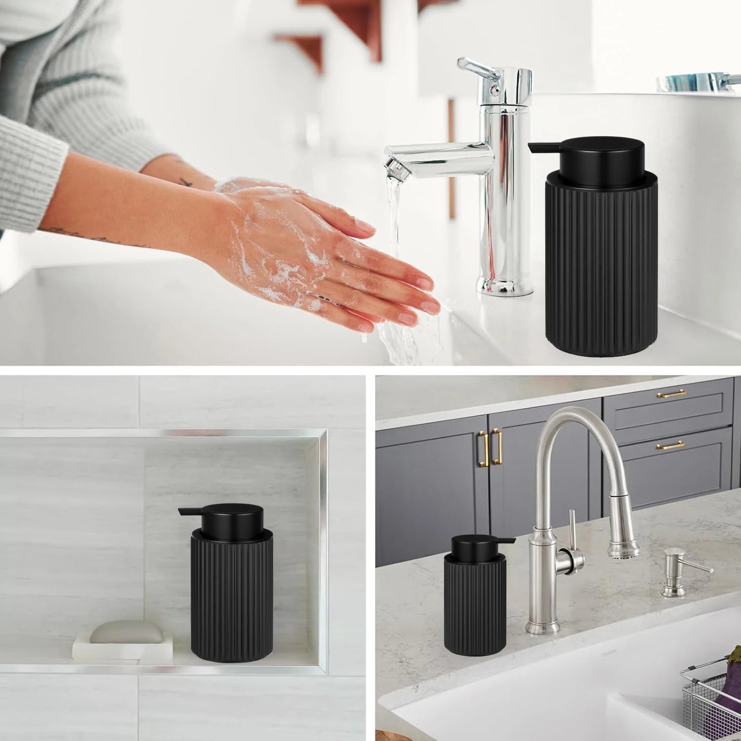 Black Foaming Hand Soap Dispenser – Refillable Pump Bottle for Bathroom or Kitchen