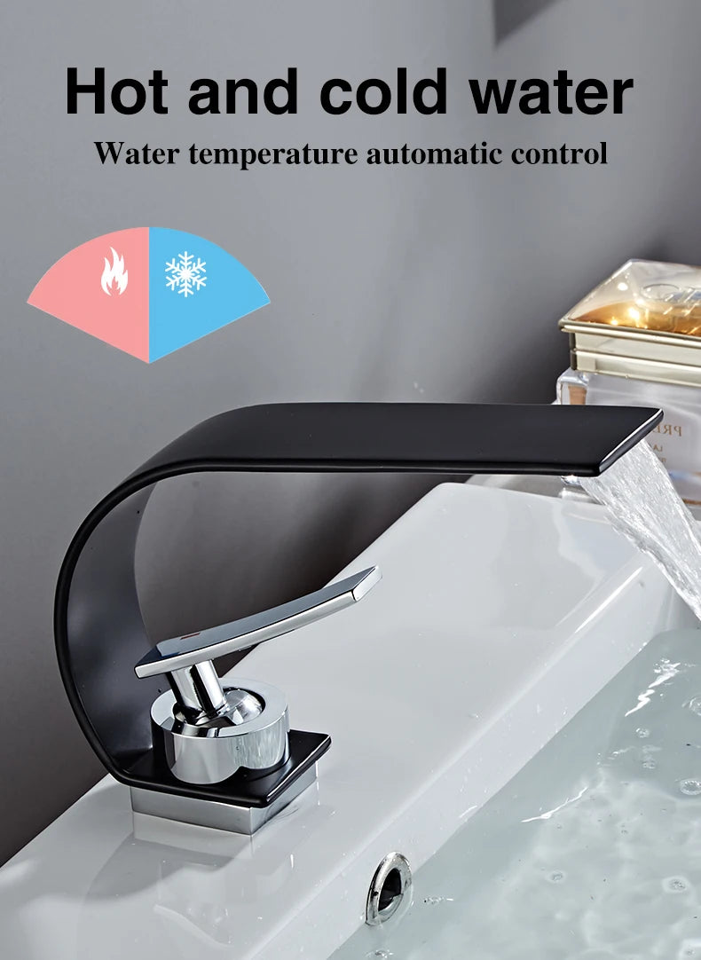 Modern Waterfall Bathroom Basin Faucet – Hot & Cold Mixer Tap, Deck Mounted