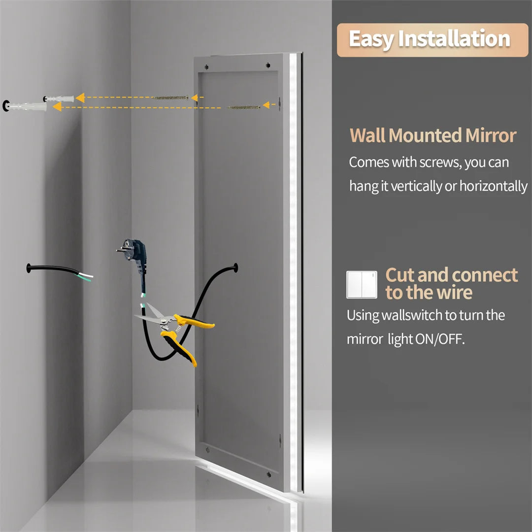 LUVODI 28×36" Rectangular LED Bathroom Mirror – Dimmable Touch Screen with Anti-Fog Function