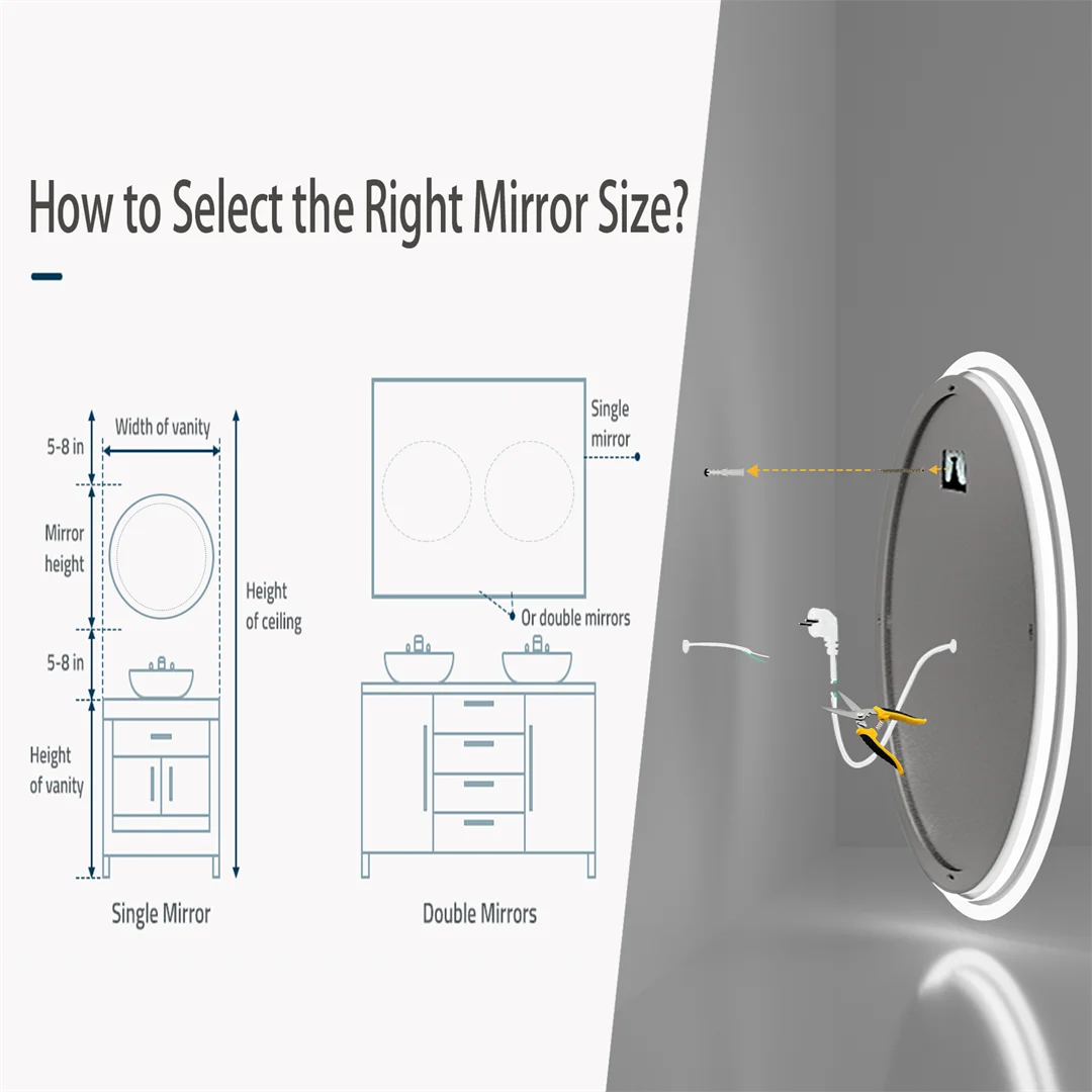 LUVODI 24" Round LED Bathroom Mirror – Smart Touch Dimmable Anti-Fog Wall-Mounted Vanity Mirror