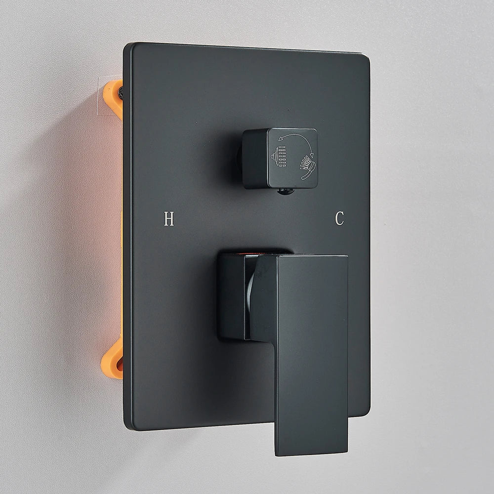 Black Concealed Rainfall Shower System – Wall-Mounted Waterfall Mixer Set with Tub Spout