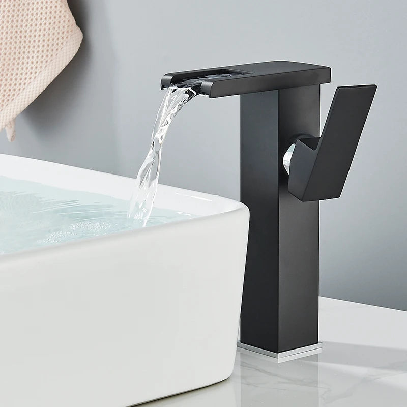 Bathroom LED Waterfall Faucet – Hydropower Basin Mixer, Deck Mounted Solid Brass Tap
