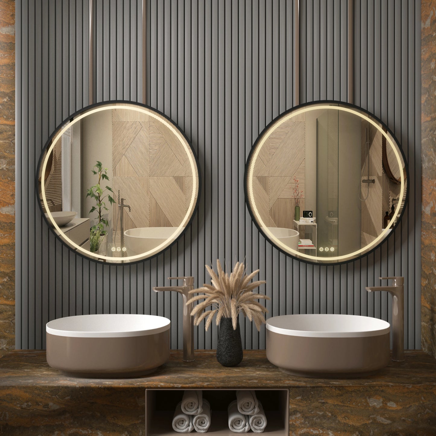 Wisfor Round LED Bathroom Mirror – Dimmable Anti-Fog Vanity Mirror with Touch Control & Hanging Rope