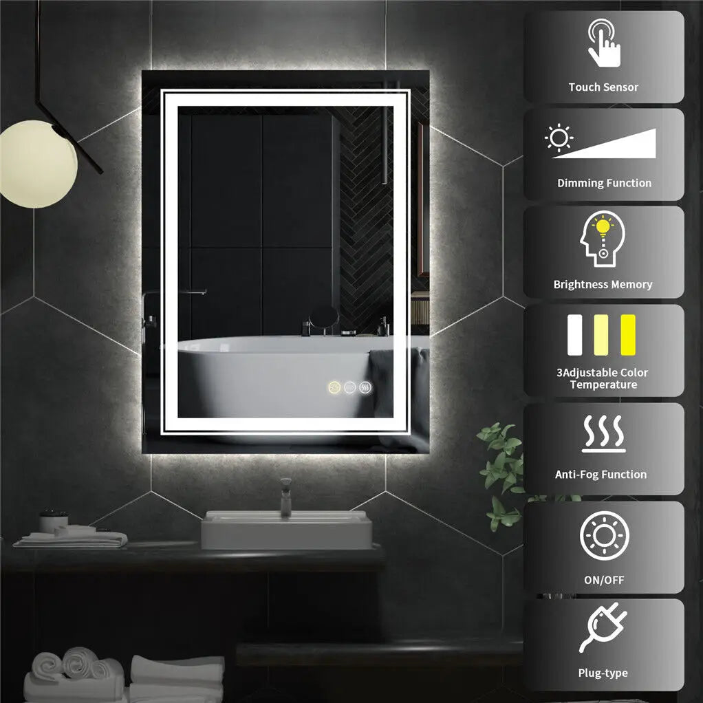 LUVODI 28×36" Rectangular LED Bathroom Mirror – Dimmable Touch Screen with Anti-Fog Function