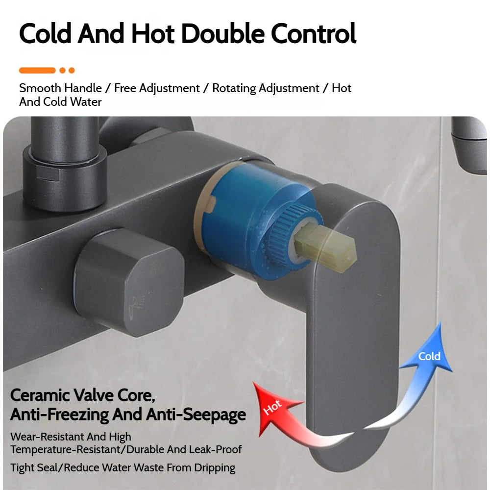 Wall-Mounted Brass Bathtub Faucet with Long Spout and Spray Gun – Hot & Cold Mixer Tap