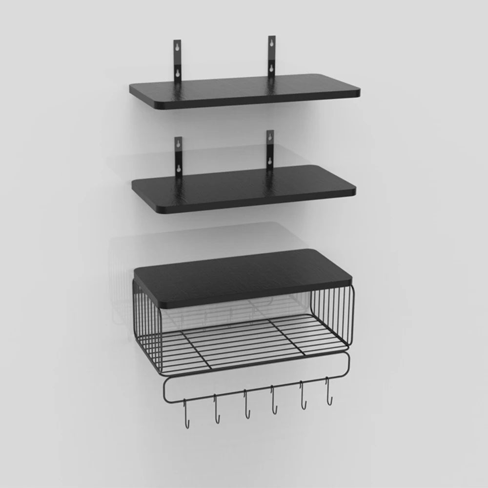 Wall-Mounted Wooden Floating Shelves – Set of 3 Rustic Bathroom Storage Racks with Metal Frame