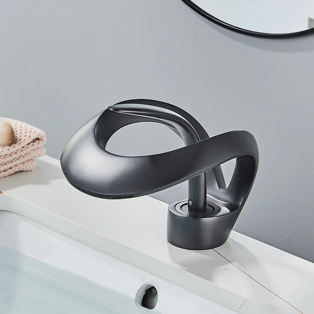 Gold Bathroom Basin Faucet Brass Waterfall Single Handle Crane Hot Cold Water Mixer Tap New Style