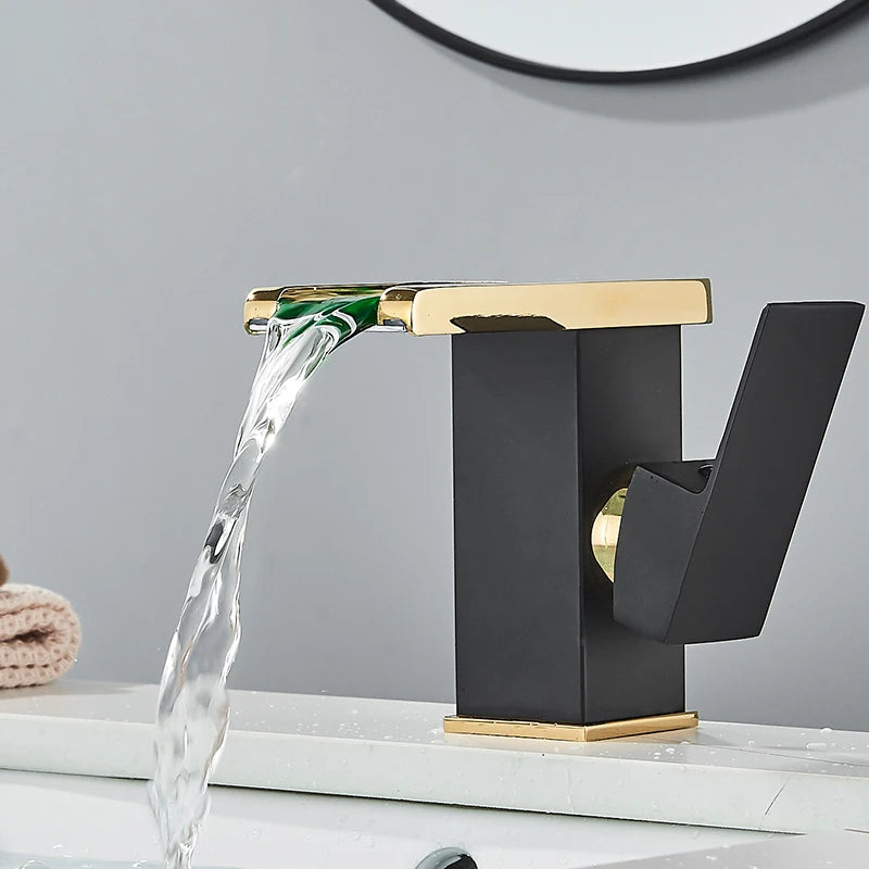 Bathroom LED Waterfall Faucet – Hydropower Basin Mixer, Deck Mounted Solid Brass Tap