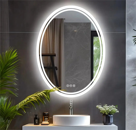 28" / 32" Oval LED Bathroom Mirror – Dimmable Backlit Anti-Fog Lighted Vanity Mirror with Touch Sensor