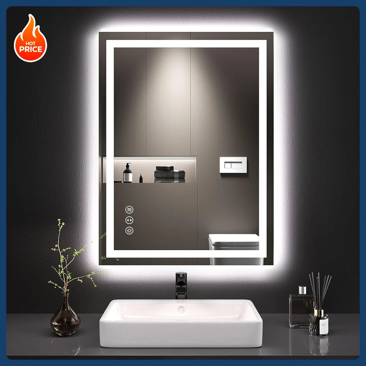 [Flash Sale!Free Shipping!][Best Seller!]24X32 LED Bathroom Mirror with Lights, Anti-Fog, Dimmable, Backlit + Front Lit, Lighted
