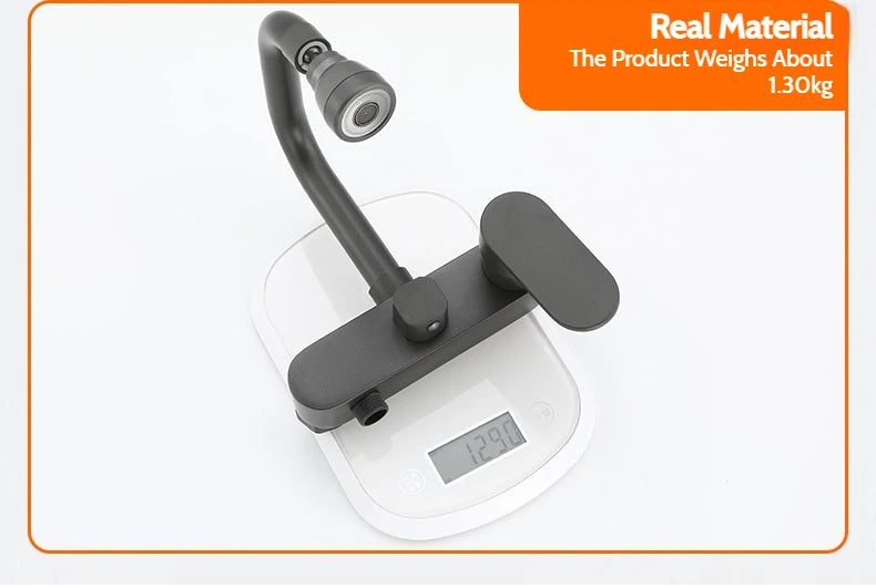 Wall-Mounted Brass Bathtub Faucet with Long Spout and Spray Gun – Hot & Cold Mixer Tap