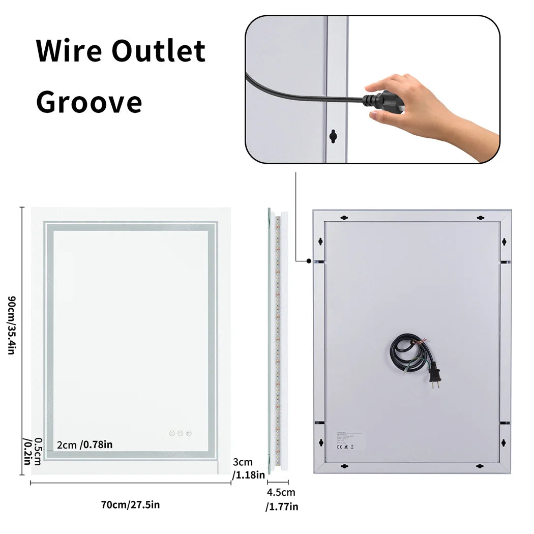 LUVODI 28×36" Rectangular LED Bathroom Mirror – Dimmable Touch Screen with Anti-Fog Function