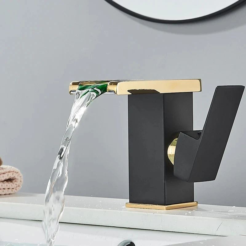 Bathroom LED Waterfall Faucet – Hydropower Basin Mixer, Deck Mounted Solid Brass Tap