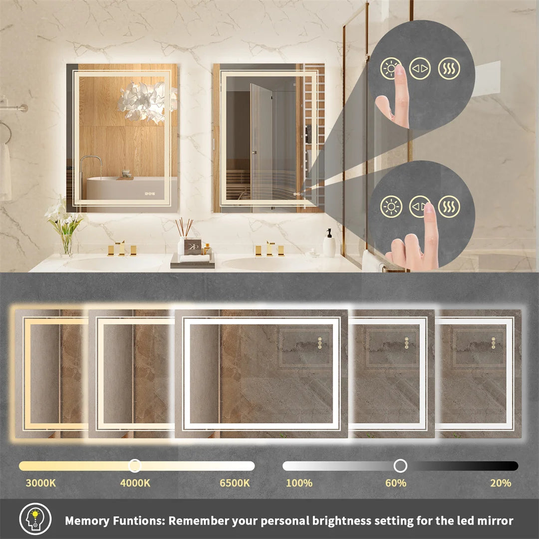 LUVODI 28×36" Rectangular LED Bathroom Mirror – Dimmable Touch Screen with Anti-Fog Function