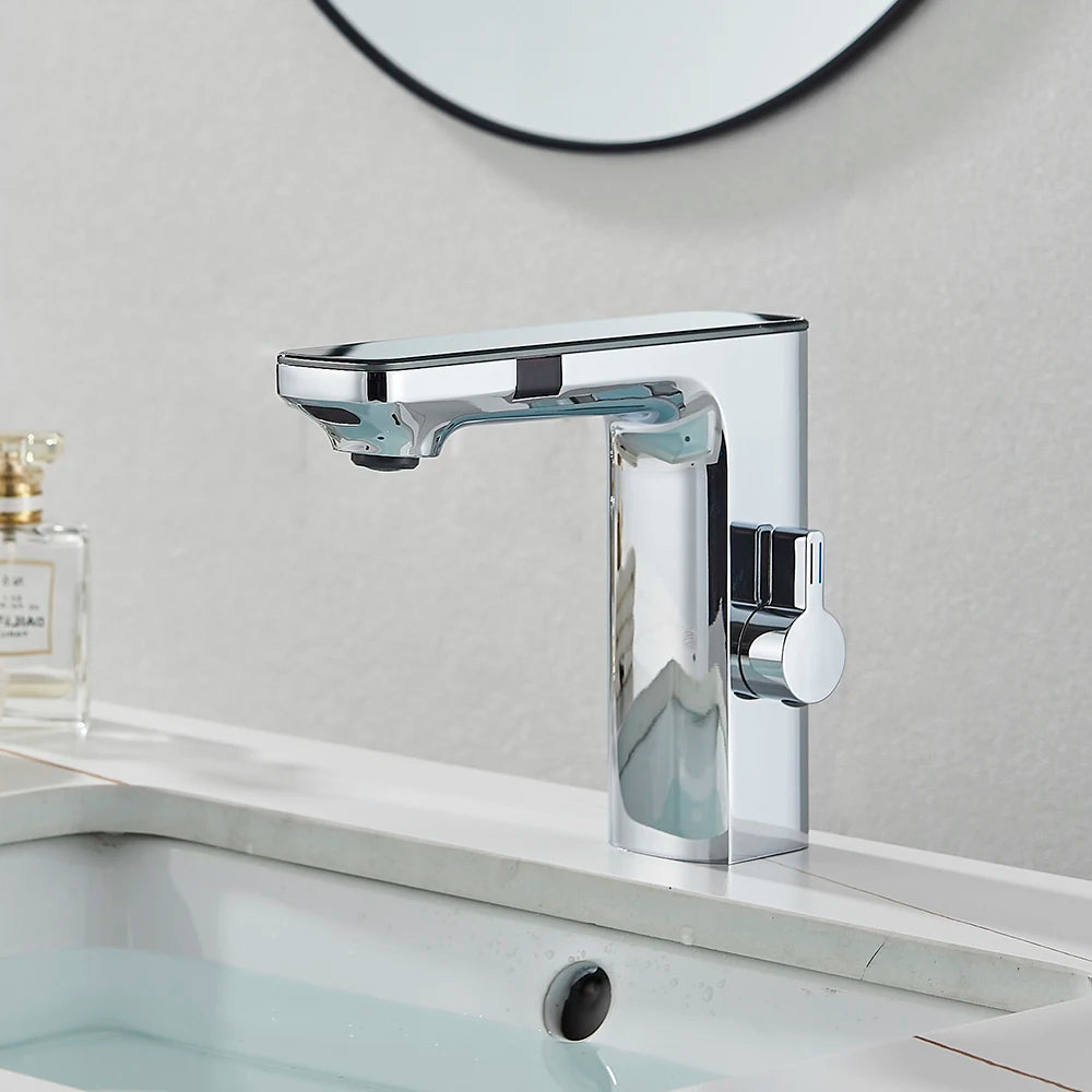 Chrome Bathroom Basin Faucet Hot Cold Water Mixer Deck Mount  Bathroom Sink Faucet