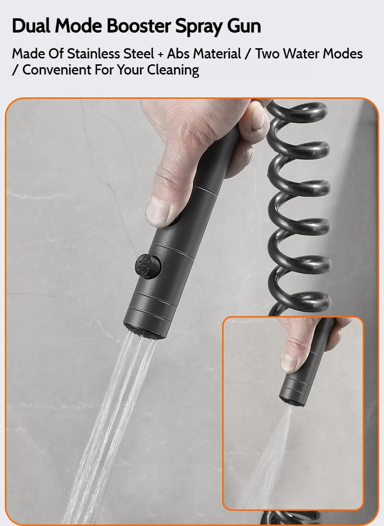 Wall-Mounted Brass Bathtub Faucet with Long Spout and Spray Gun – Hot & Cold Mixer Tap