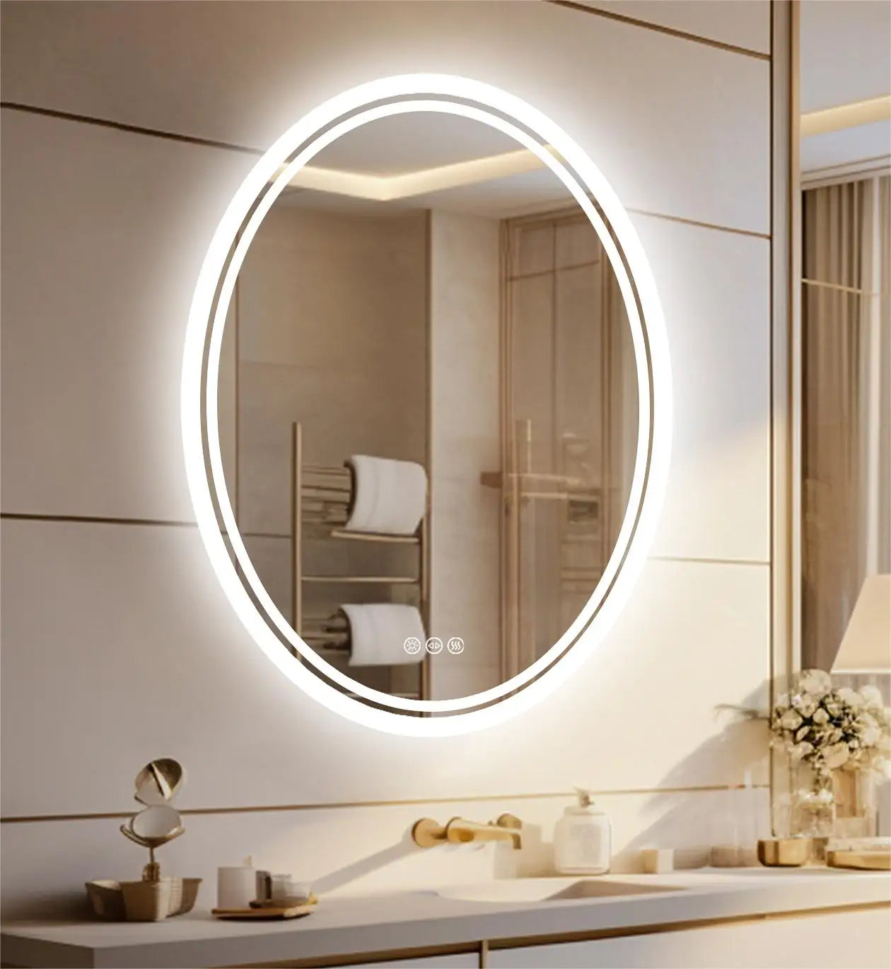 28" / 32" Oval LED Bathroom Mirror – Dimmable Backlit Anti-Fog Lighted Vanity Mirror with Touch Sensor