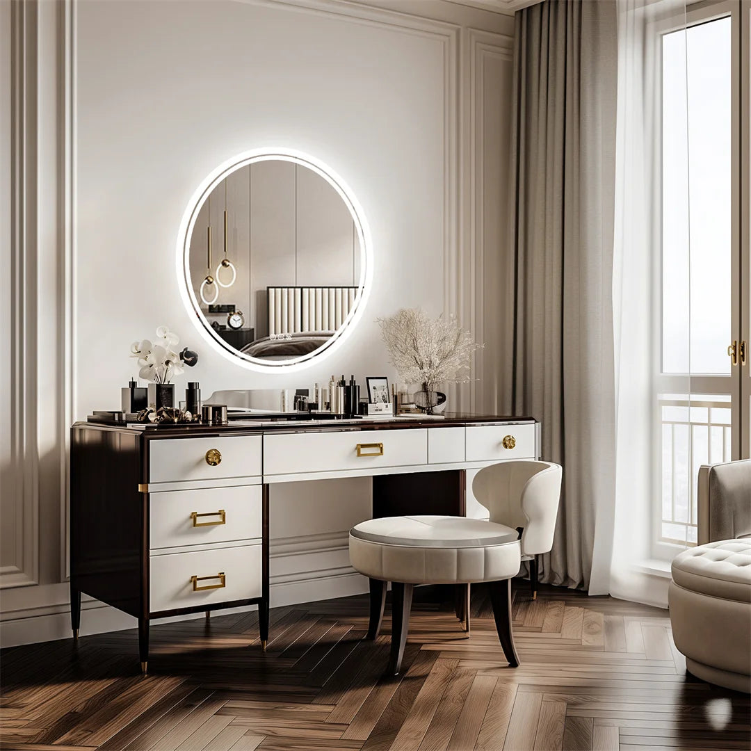 LUVODI 24" Round LED Bathroom Mirror – Smart Touch Dimmable Anti-Fog Wall-Mounted Vanity Mirror