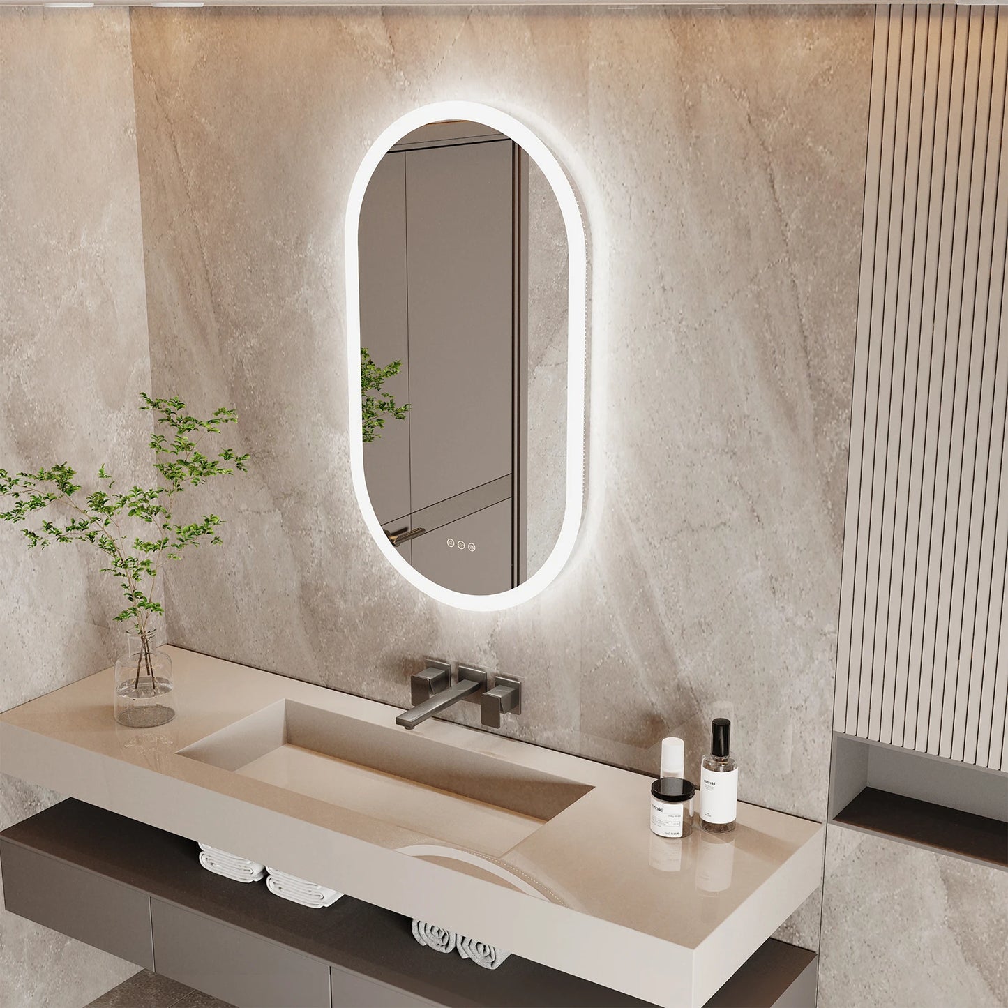 Wisfor Oval LED Bathroom Mirror – Wall-Mounted Anti-Fog Vanity Mirror with Backlit Lighting (3 Colors)